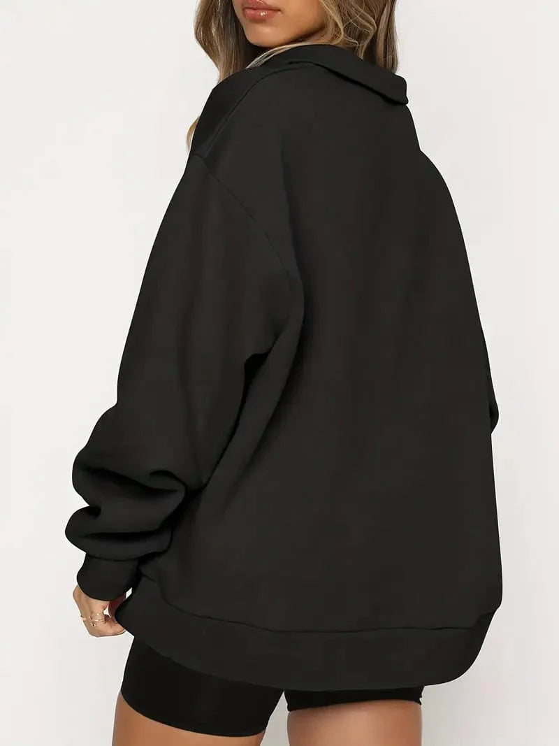 Solid Oversize Zipper Long Sleeve Pullover Basic Hoodie