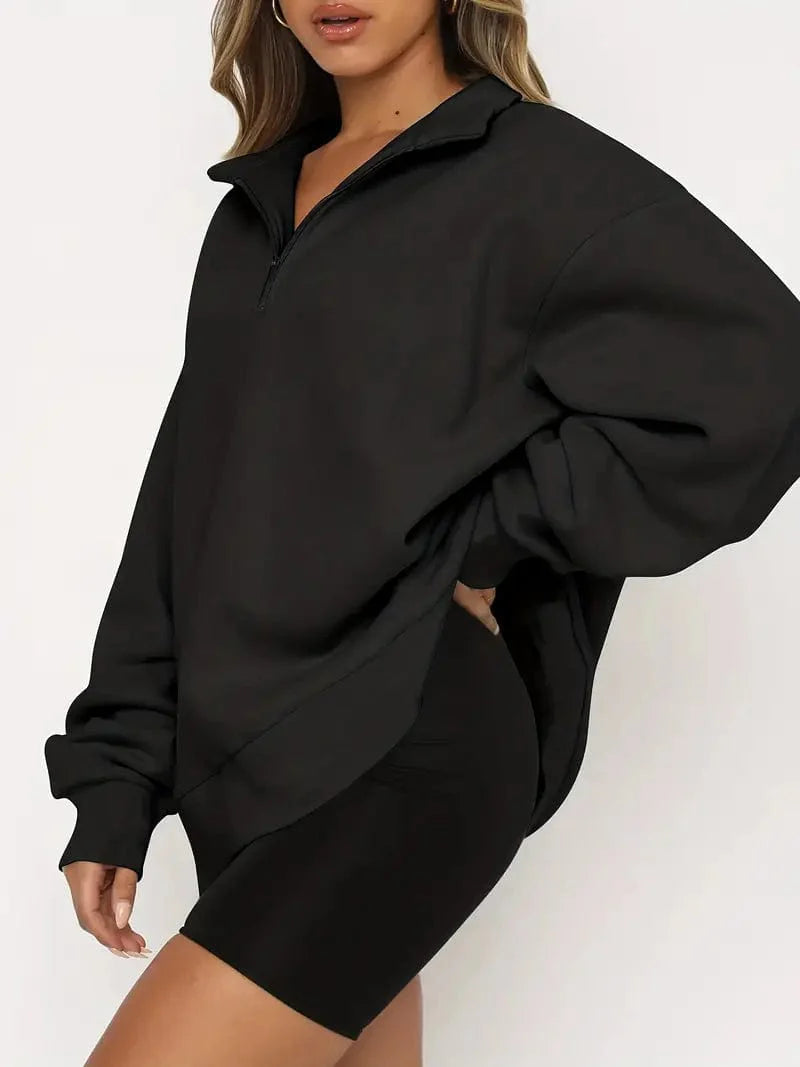 Solid Oversize Zipper Long Sleeve Pullover Basic Hoodie