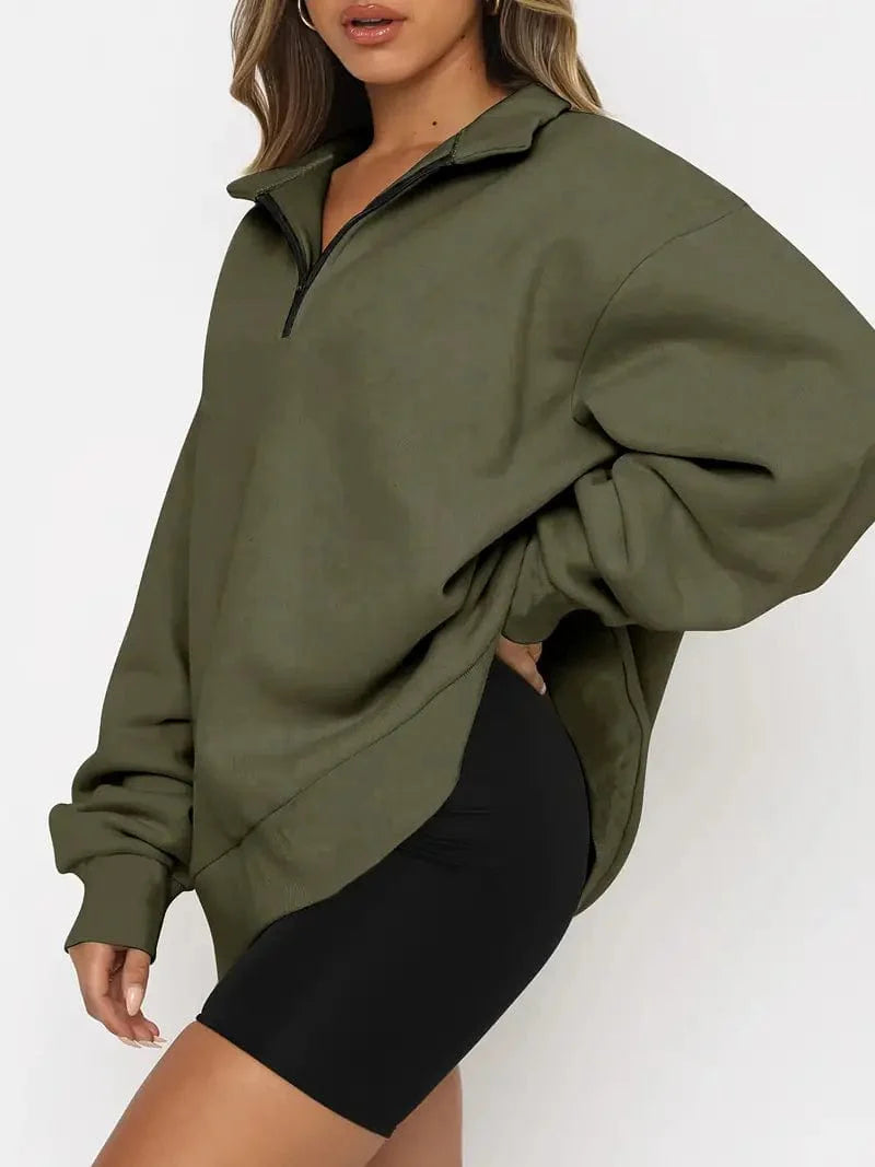 Solid Oversize Zipper Long Sleeve Pullover Basic Hoodie