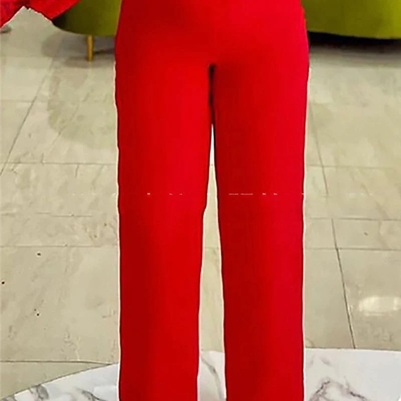 Women's Jumpsuit Flower Lace Solid Color Crew Neck Formal Birthday Party Christmas Evening Straight Regular Fit Long Sleeve Bishop Sleeve Red S M L Fall Cold Weather