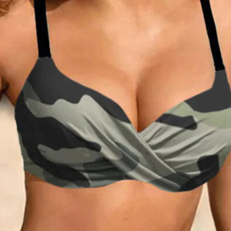 Women's Swimwear Bikini Bathing Suits 2 Piece Normal Swimsuit 2 Piece Sexy Camouflage Gray Padded Strap Bathing Suits Sports Vacation Beach Wear